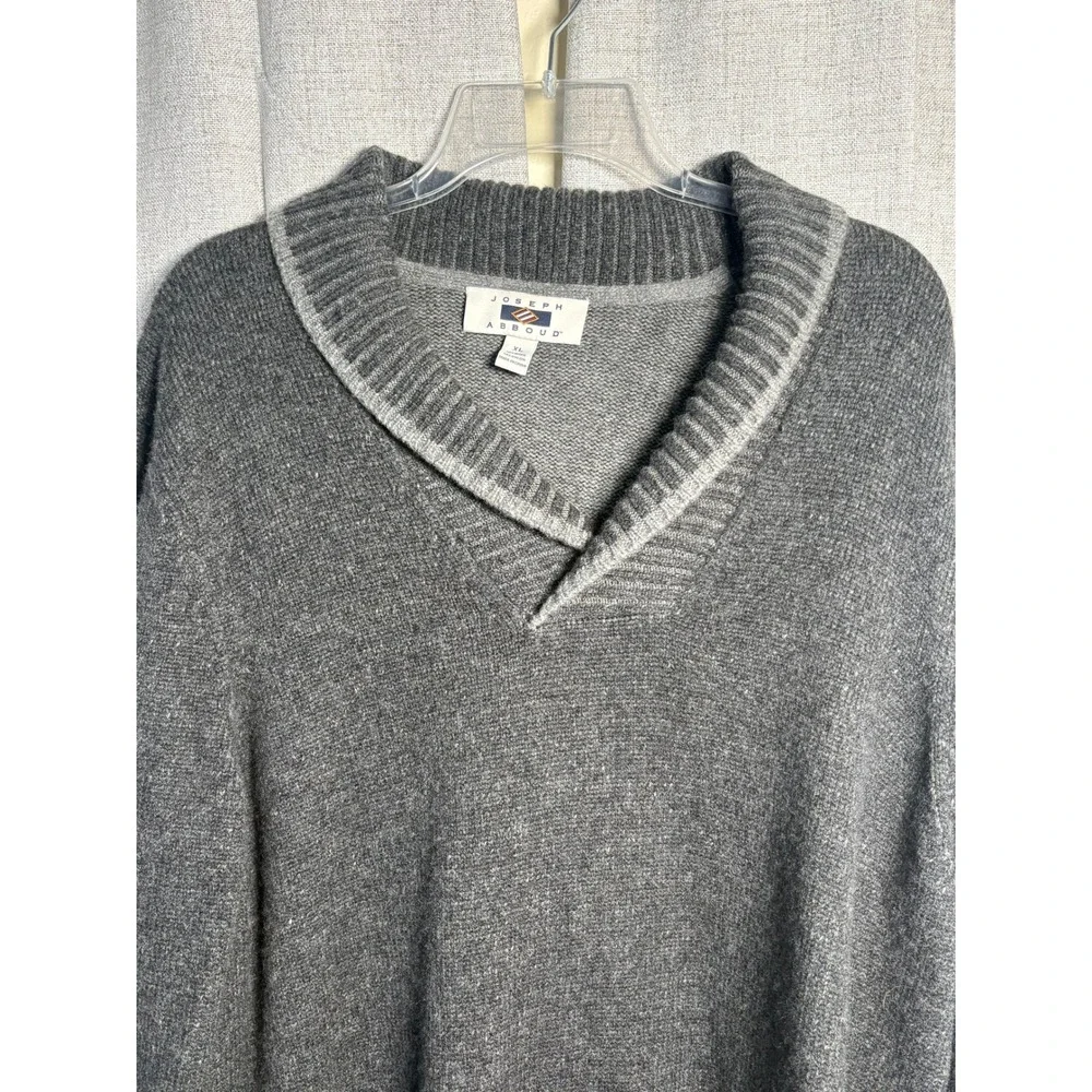 Joseph Abboud Mens XL Gray Wool Blend Shawl Collar Sweater Ribbed Elbow Patches